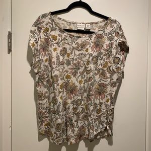 Rachel Zoe Womens Multicolor Paisley Floral 100% Linen Short Sleeve Shirt